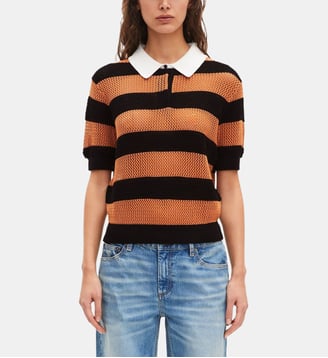 Polo en maille ajourée rayé - The Kooples - Beige foncé