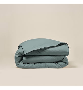 Housse De Couette  Lin lavé légèrement froissé - Madura - Vert de gris et bourdon noir