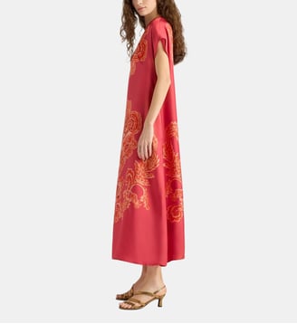 Robe javier en sergé de soie placé - Momonì - Rouge