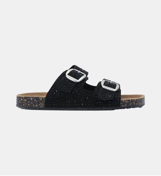 Sandales à doubles brides ultra confortables, semelle intérieure cuir - Isotoner - Noir strass