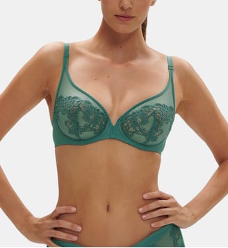 Soutien-gorge plongeant dentelle armatures - Simone Pérèle - Vert gazon