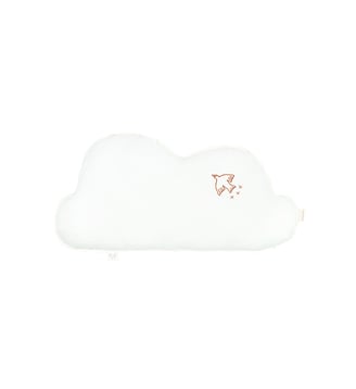 Coussin nuage en lin français lavé - Broderie oiseau - L1N0 - Nobodinoz - Off white