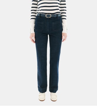 Pantalon pelleydenim2 - Motif uni - Coton - Coupe flare - Caroll - Bleu denim