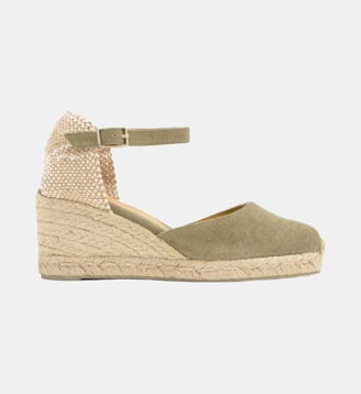 Espadrilles compensées à bride cheville et talon tressé CAROL - Castaner - Vert olive