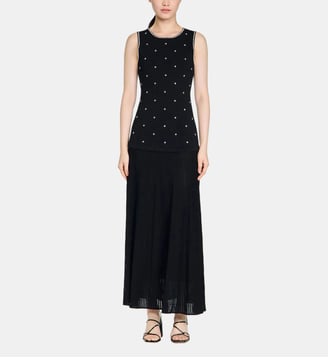 Robe longue strassée imprimé fleur - Sandro - Noir