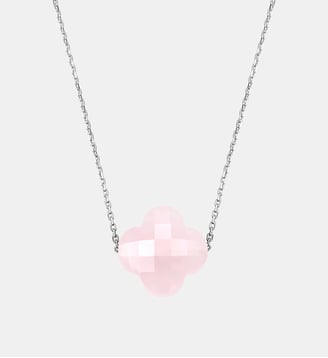Collier, quartz rose poudre, or blanc Morganne Bello