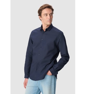 Chemise regular jacquard motif rayures - Ikks - Bleu nuit