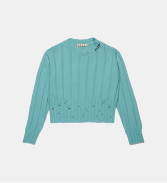 Pull court en laine mélangée avec cassures - Marni - Bleu profond