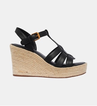 Sandale espadrille compensée en cuir - ALICE - Pablo - Noir