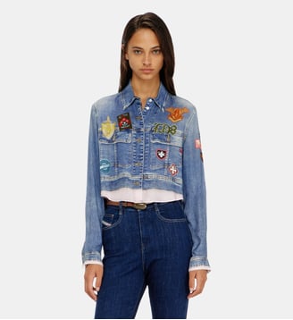 Chemise cropped en satin à imprimé trompe-l’œil denim - Diesel - Bleu moyen