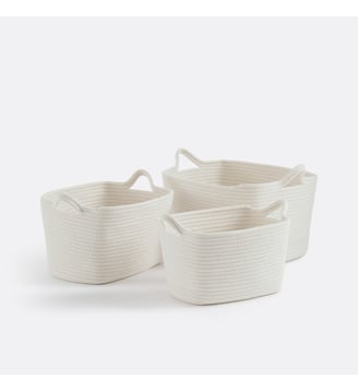 Lot de 3 paniers rectangulaires en coton - La Redoute Interieurs - Blanc écru