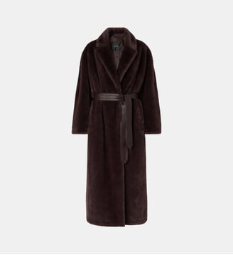 Manteau long ceinturé en fourrure synthétique Pinko