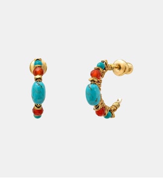 Boucles d'oreilles mini créoles   - Iancura - Satellite - Turquoise et rouge