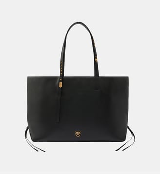 Cabas moyen en cuir avec détails métalliques - Pinko - Noir or antique