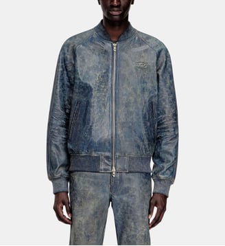 Blouson aviateur en cuir traité - Diesel - Bleu