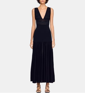 Robe longue en maille à volants - Sandro - Noir