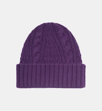 Bonnet à revers maille torsadée en cachemire - Bompard - Cyclamen