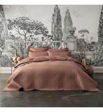 Couvre-lit matelassé uni en satin de coton bio, POESIE - Alexandre Turpault - Brun terre cuite