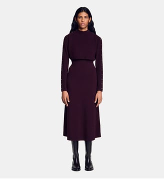Robe longue en maille 2 en 1 - Sandro - Bordeaux