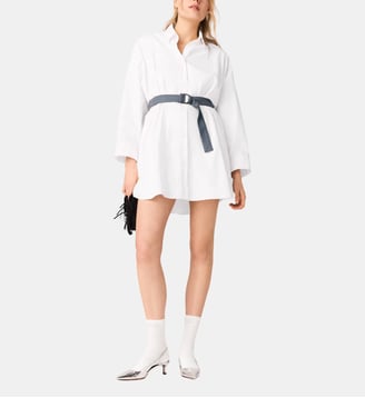 Robe chemise à ceinture contrastée - Maje - Blanc