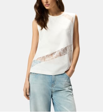 Top sans manches avec détails en dentelle - Pinko - Blanc et blanche neige