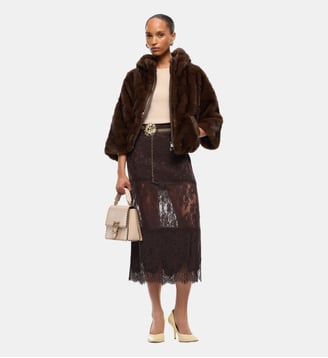 Veste à capuche en fourrure synthétique - Pinko - Café brun