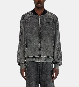 Sweat-shirt zippé avec bandes sur les manches - Diesel - Gris foncé
