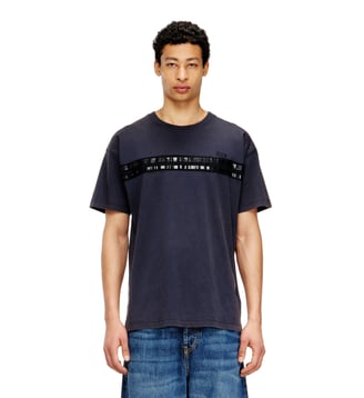 T-shirt en coton classique avec bandes framis - Diesel - Bleu foncé
