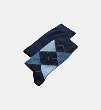 Lot de 2 chaussettes intarsia et unie - Cyrillus - Bleu fonce bicolor et m