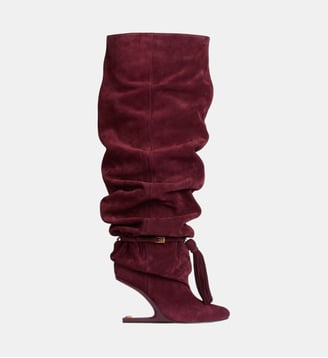 Cuissardes No Wedge à pompon en cuir suédé - Balmain - Rouge