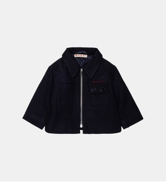 Veste en laine mélangée avec logo brodé - Marni - Bleu foncé