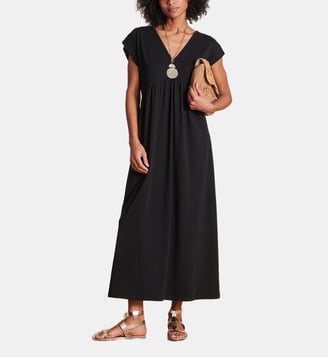 Robe midi col V en lyocell - La Fée Maraboutée - Noir