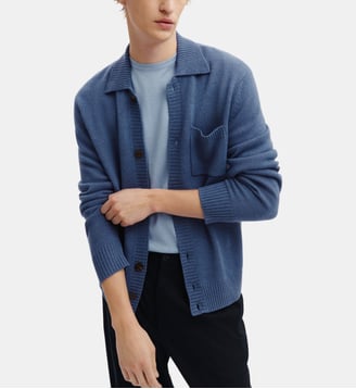 Cardigan col chemise - Bompard - Bleu atlas