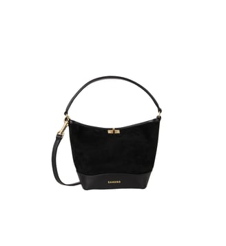 Sac seau MINI TANGOSO en suède et cuir - Sandro - Noir