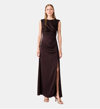 Robe longue effet satin drapée - Maje - Marron