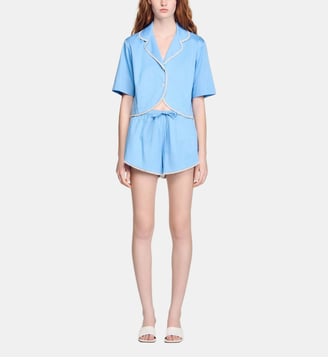 Short en coton à galon perlé - Sandro - Bleu