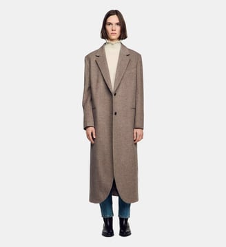 Manteau long en laine double face - Sandro - Beige