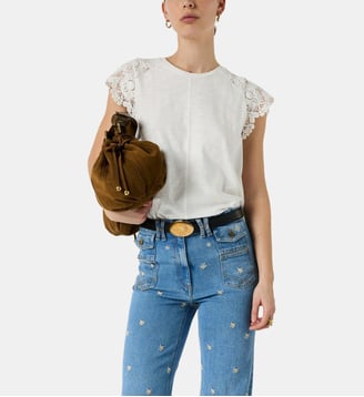 T-shirt en coton et dentelle - MISHAELLE - Gerard Darel - Blanc