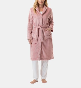 Robe de chambre en peluche flanelle ESSENTIEL H51B - Lingerie Le Chat - Rose