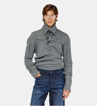 Pull col boutonnage en maille bouillie froissée - Diesel - Gris