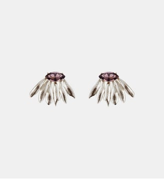 Boucles d'oreilles tiges argentées tournesol et pierre violette - Les Néréides - Marron