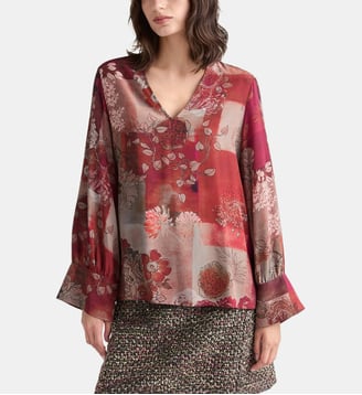 Blouse herbal en crêpe de chine imprimé - Momonì - Rouge
