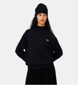 Pull col montant cachemire maille 3D - Lacoste - Noir