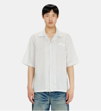 Chemise à manches courtes en modal à rayures fines - Diesel - Blanc gris