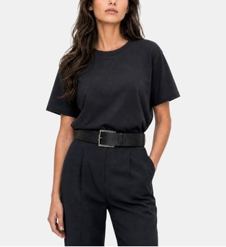 T-shirt col rond en coton blanc - The Kooples - Noir