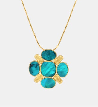 Collier sautoir   doré à l'or fin - Ashanti - Satellite - Turquoise vert