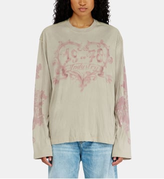 T-shirt à manches longues en coton avec imprimé graphique - Diesel - Rose et beige