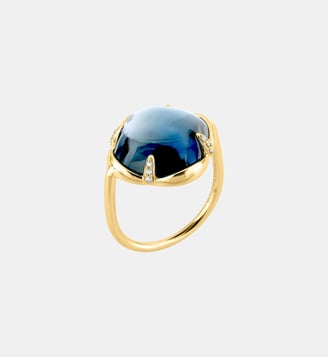 Bague, topaze blue london, diamants, or jaune - Morganne Bello - Or jaune