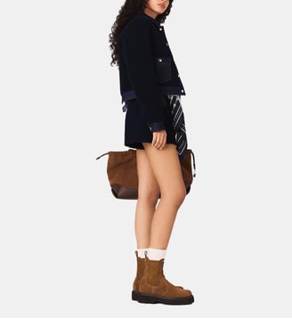 Blouson bouclette et détails denim - Maje - Marine