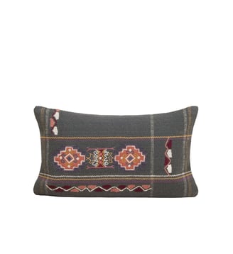 Housse De Coussin  Jacquard de coton et broderie ethnique - Madura - Vert grisé et multicolore